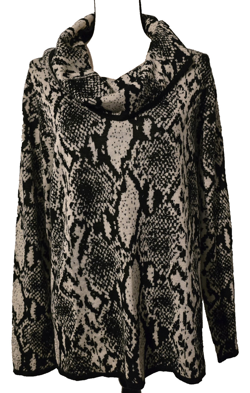 Antonio Melani Cowl Neck Knit Pullover Sweater Wool Blend Animal Print Size L